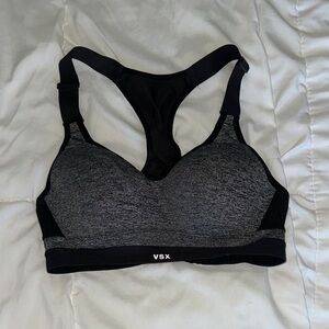 VSX Black and Gray Sports Bra with Racerback and Moisture-Wicking Fabric